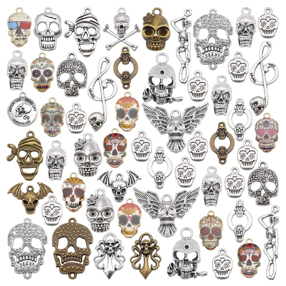 8539 60 Pieces Halloween Skull Skeleton Charms Pendant Alloy Enamel